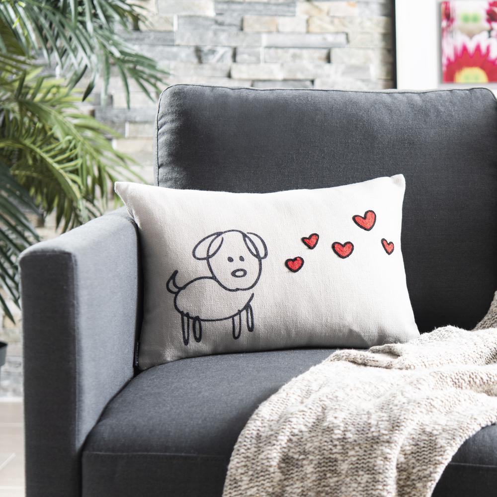 Puppy Love Pillow, Cream/Red