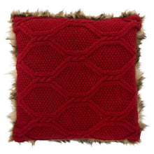Luccia Faux Fur Pillow, Brown Faux Fur/Red Knit