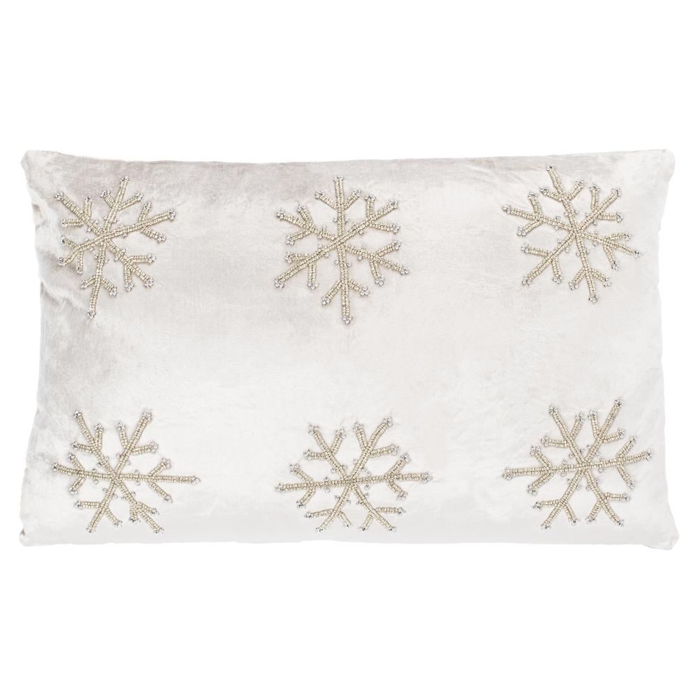 Sydnee Snowflake  Pillow, Beige/Silver, PLS885A-1220