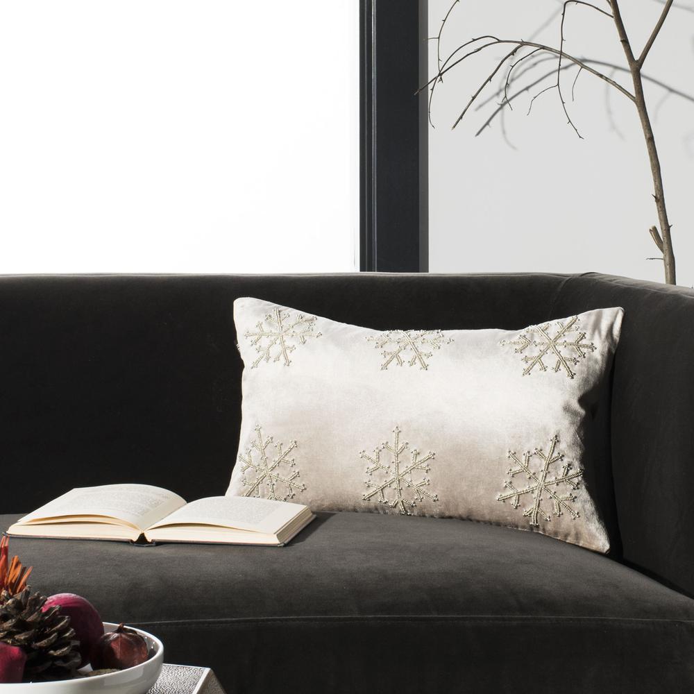 Sydnee Snowflake  Pillow, Beige/Silver, PLS885A-1220