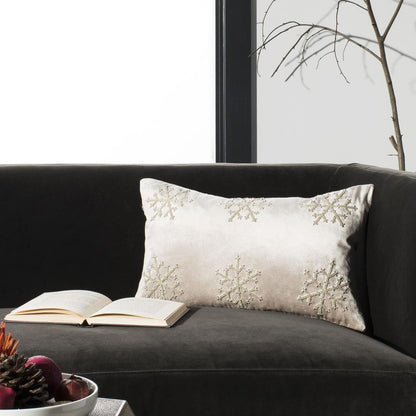 Sydnee Snowflake  Pillow, Beige/Silver, PLS885A-1220