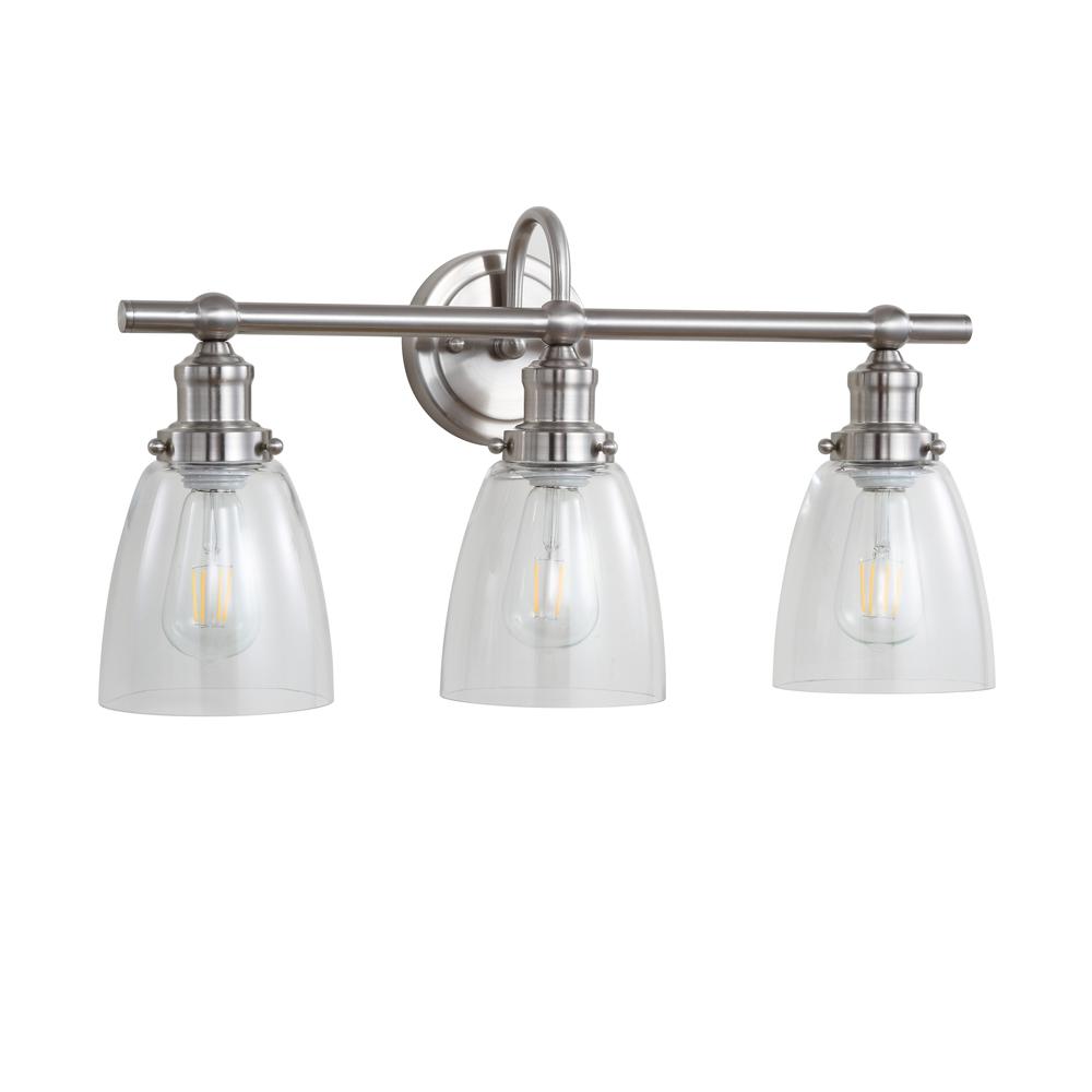 Dunes Three Light Bathroom Sconce, Brush Nickel/Clear