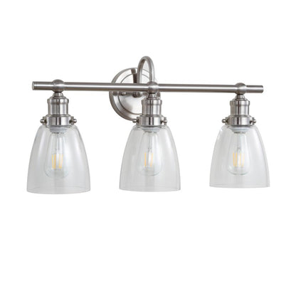 Dunes Three Light Bathroom Sconce, Brush Nickel/Clear