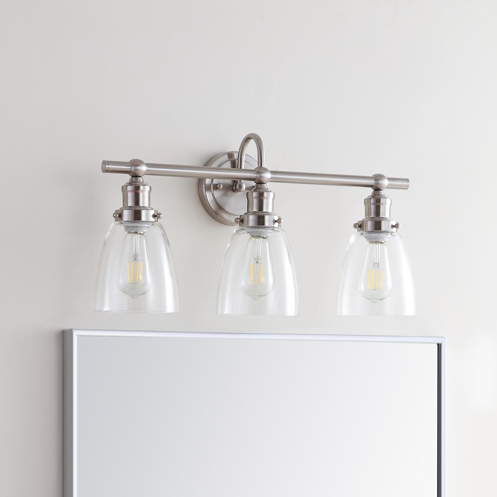 Dunes Three Light Bathroom Sconce, Brush Nickel/Clear