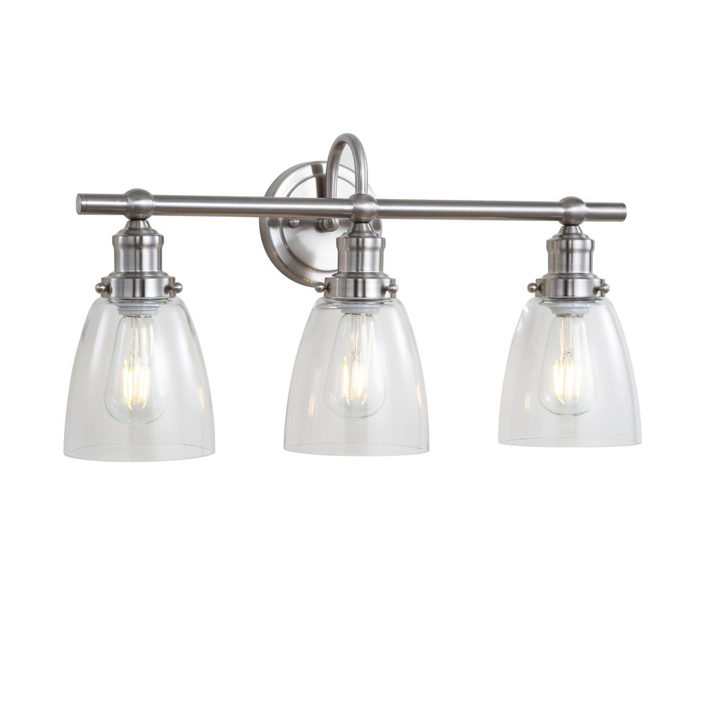 Dunes Three Light Bathroom Sconce, Brush Nickel/Clear