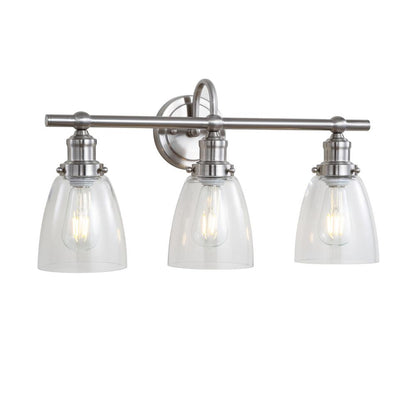 Dunes Three Light Bathroom Sconce, Brush Nickel/Clear