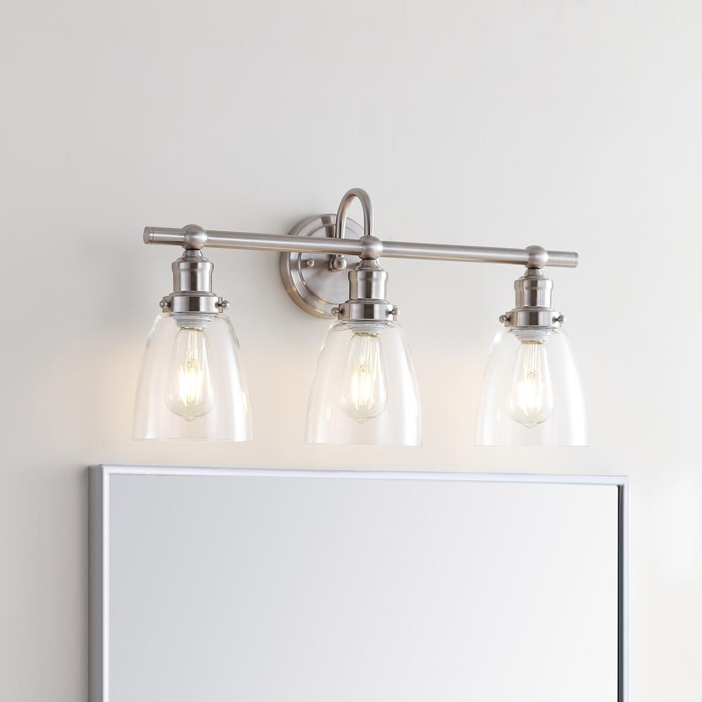 Dunes Three Light Bathroom Sconce, Brush Nickel/Clear