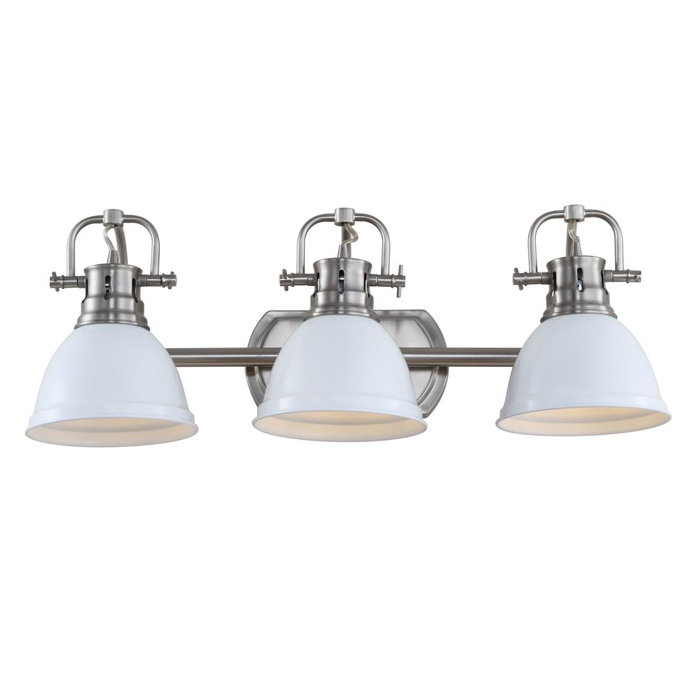 Roland Three Light Bathroom Sconce, Brush Nickel/White