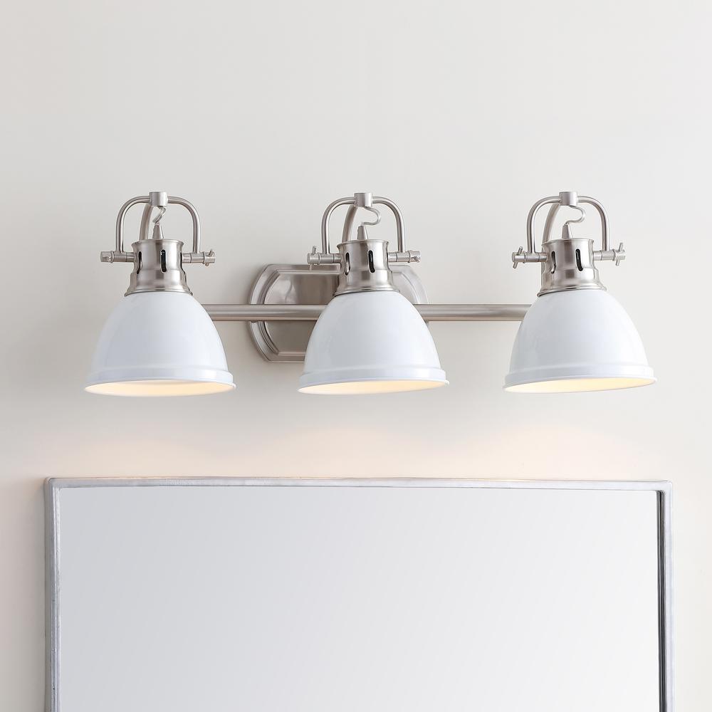 Roland Three Light Bathroom Sconce, Brush Nickel/White