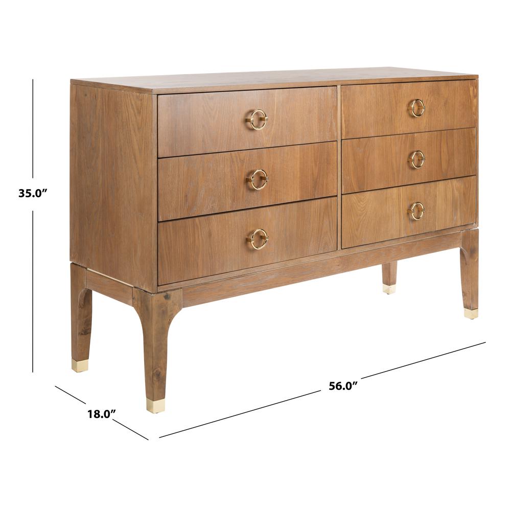 Lorna 6 Drawer Contemporary Dresser, Rustic Oak