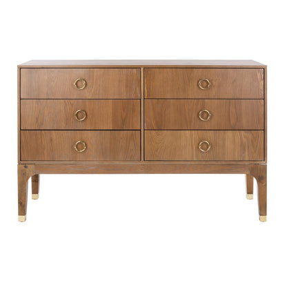 Lorna 6 Drawer Contemporary Dresser, Rustic Oak