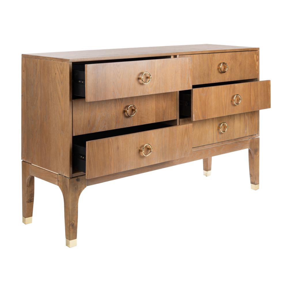 Lorna 6 Drawer Contemporary Dresser, Rustic Oak
