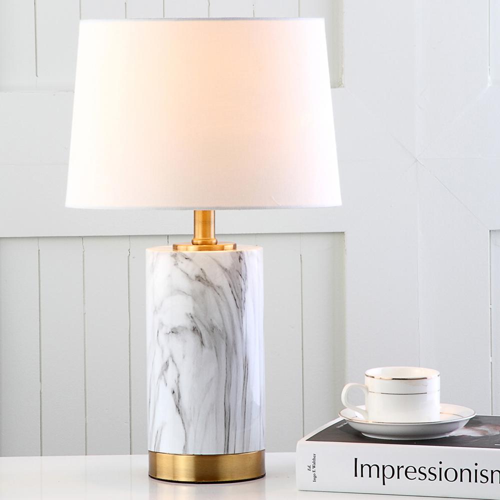 Clarabel Marble 18.25-Inch H Table Lamp, White/Black Marble