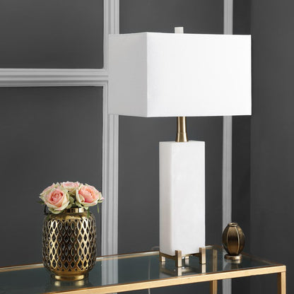 Sloane Alabaster Table Lamp, White/Brass Gold