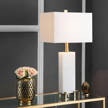 Sloane Alabaster Table Lamp, White/Brass Gold