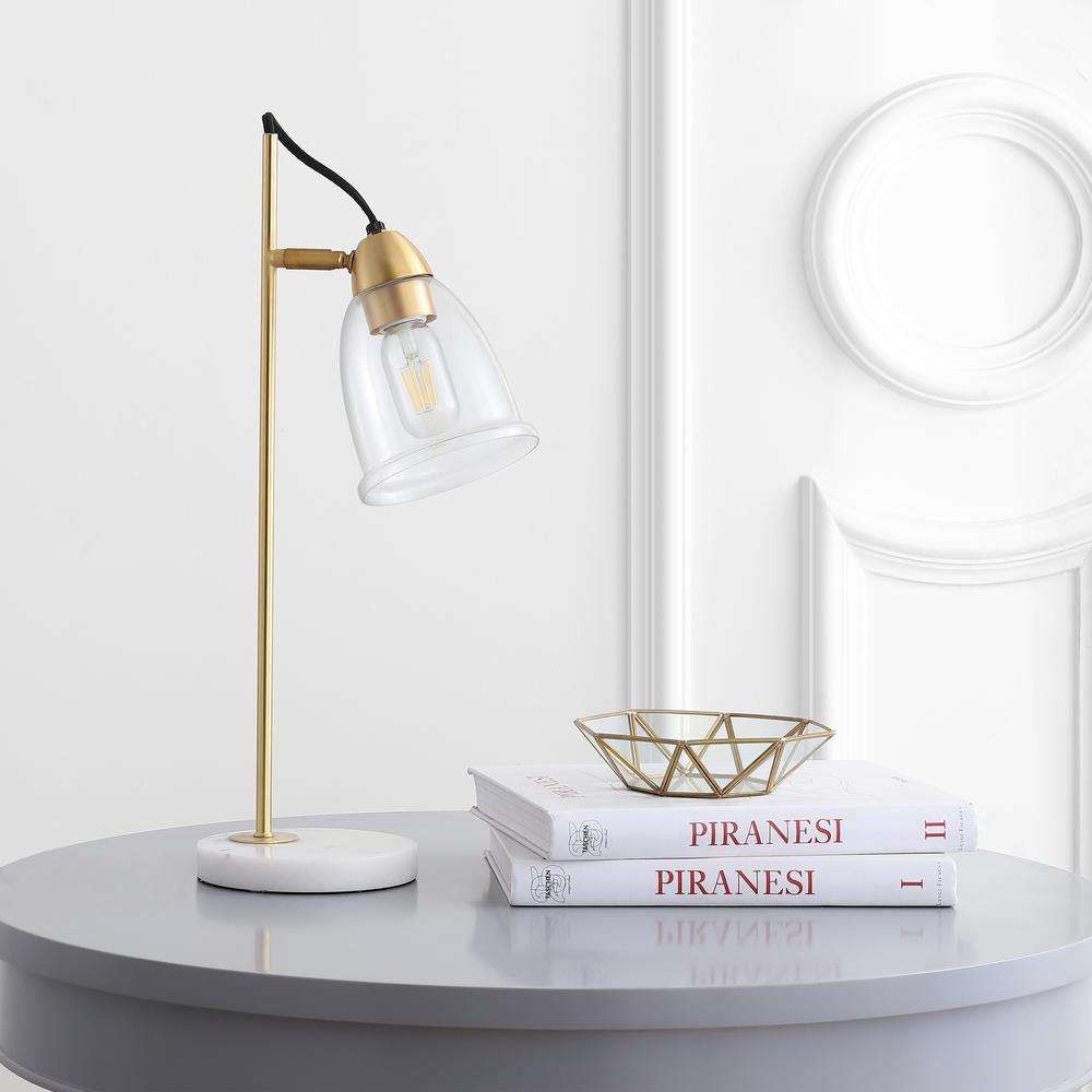 Gibson Table Lamp, White/ Brass Gold/Clear