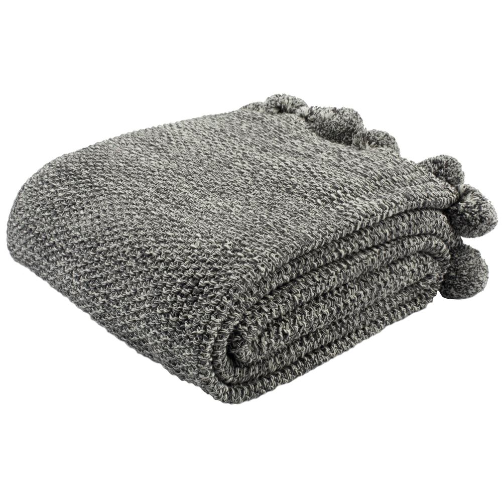 Pom Pom Knit Throw, Dark Grey/Natural