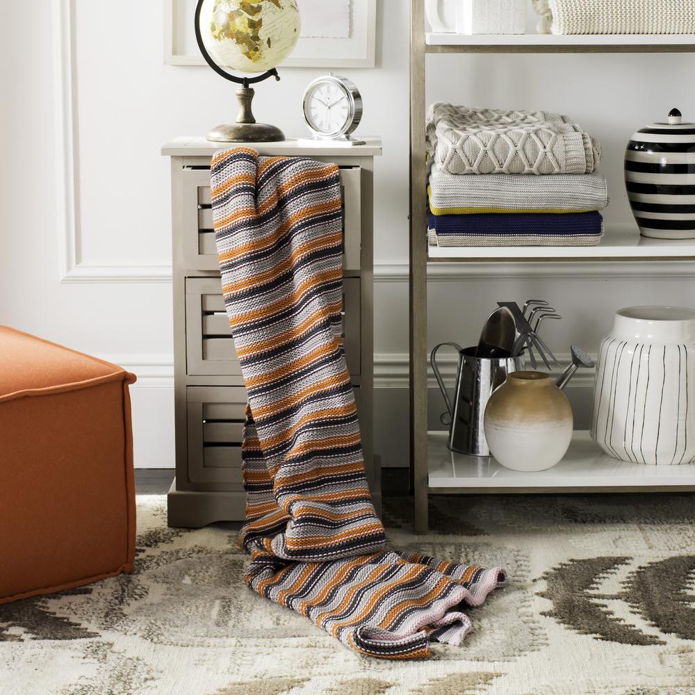 Candy Stripe Knit Throw, Light Grey/Dark Grey/Orange/Pink