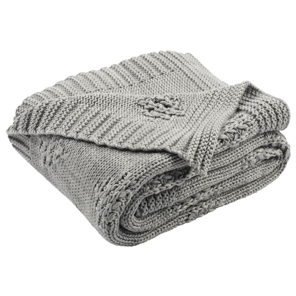 Cozy Knit Throw, Medium Grey/Light Grey