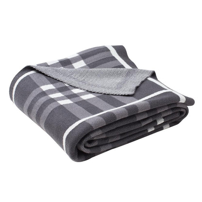 Unity Gingham Knit Throw, Dark Grey/Medium Grey/Ivory