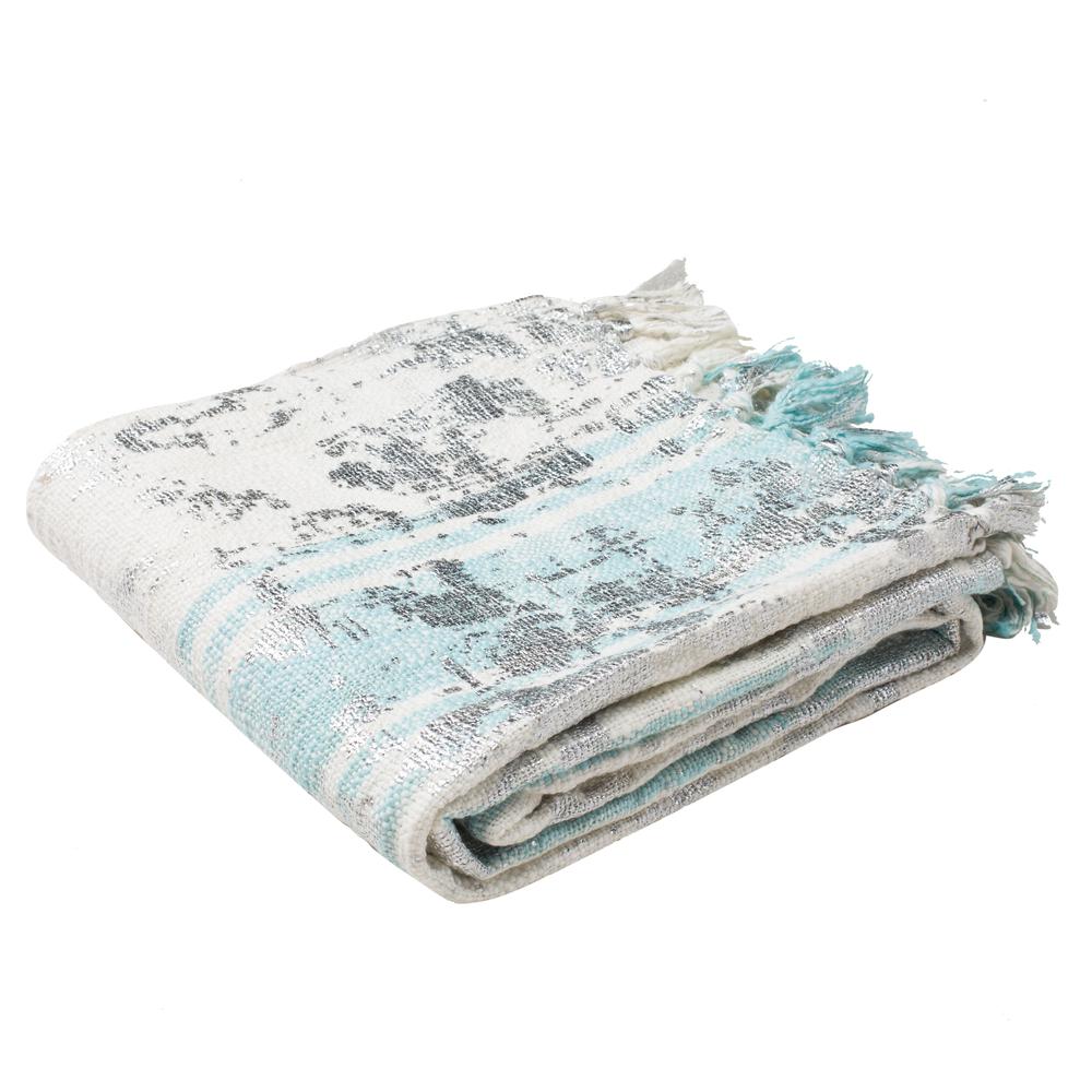 Nicola Metallic Throw, White/ Blue/ Silver