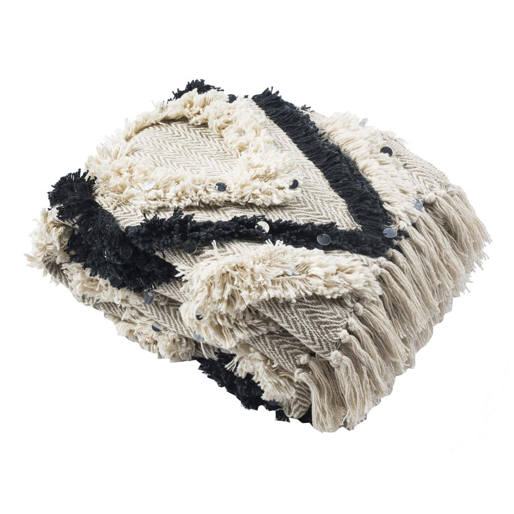 Lila Grace Fringe Throw, Beige/Black
