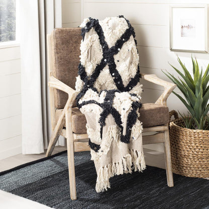 Lila Grace Fringe Throw, Beige/Black