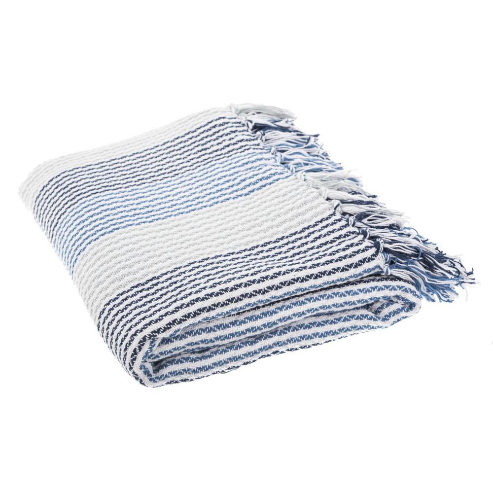 Brenton Fringe Throw, Blue/White