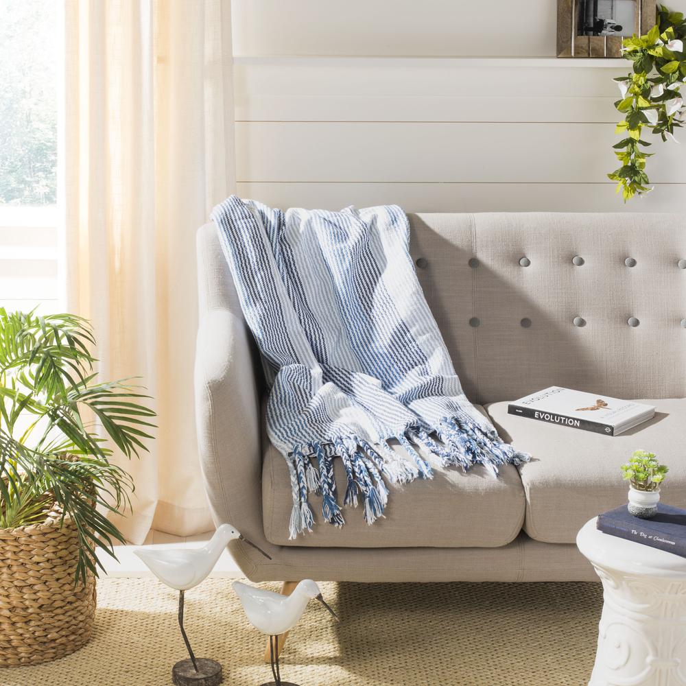 Brenton Fringe Throw, Blue/White
