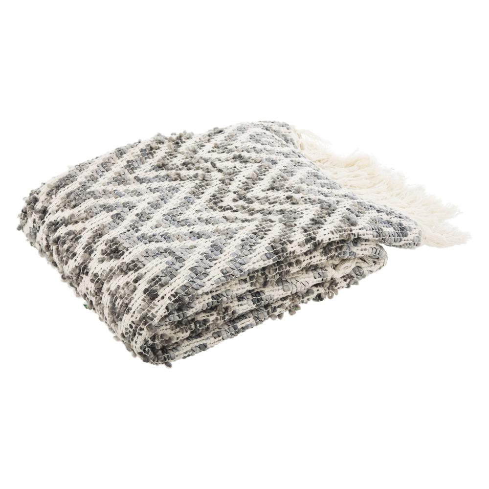 Santi Fringe Throw, Grey/White, THR905A-5060