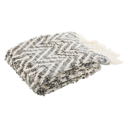 Santi Fringe Throw, Grey/White, THR905A-5060