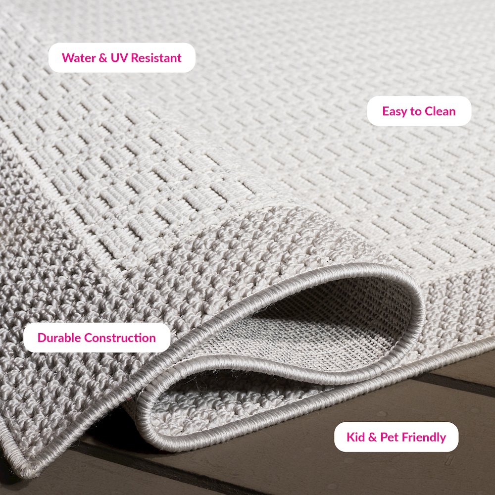 Veranda Grid Border Rug - Ivory / Grey - 5'-3" x 7'-6"