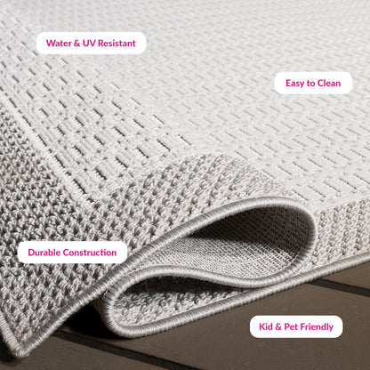 Veranda Grid Border Rug - Ivory / Grey - 5'-3" x 7'-6"