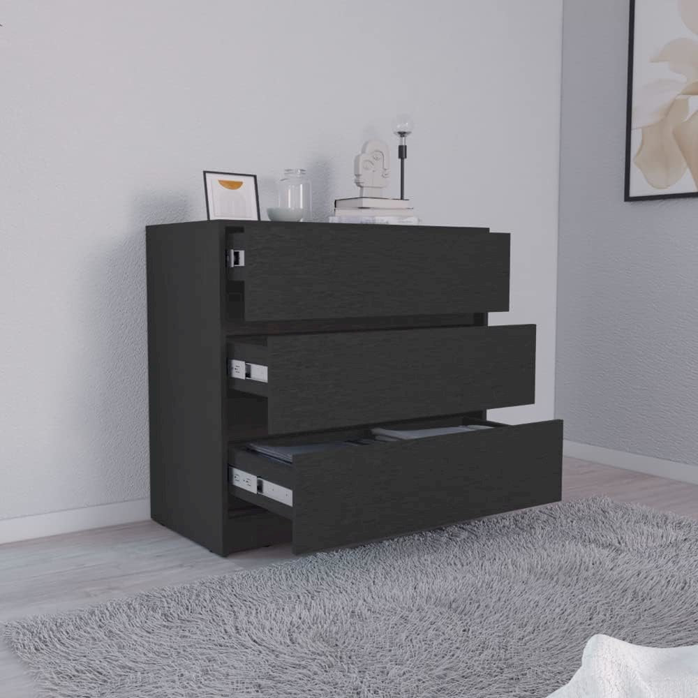 Austin Three Drawer Dresser Black MDF