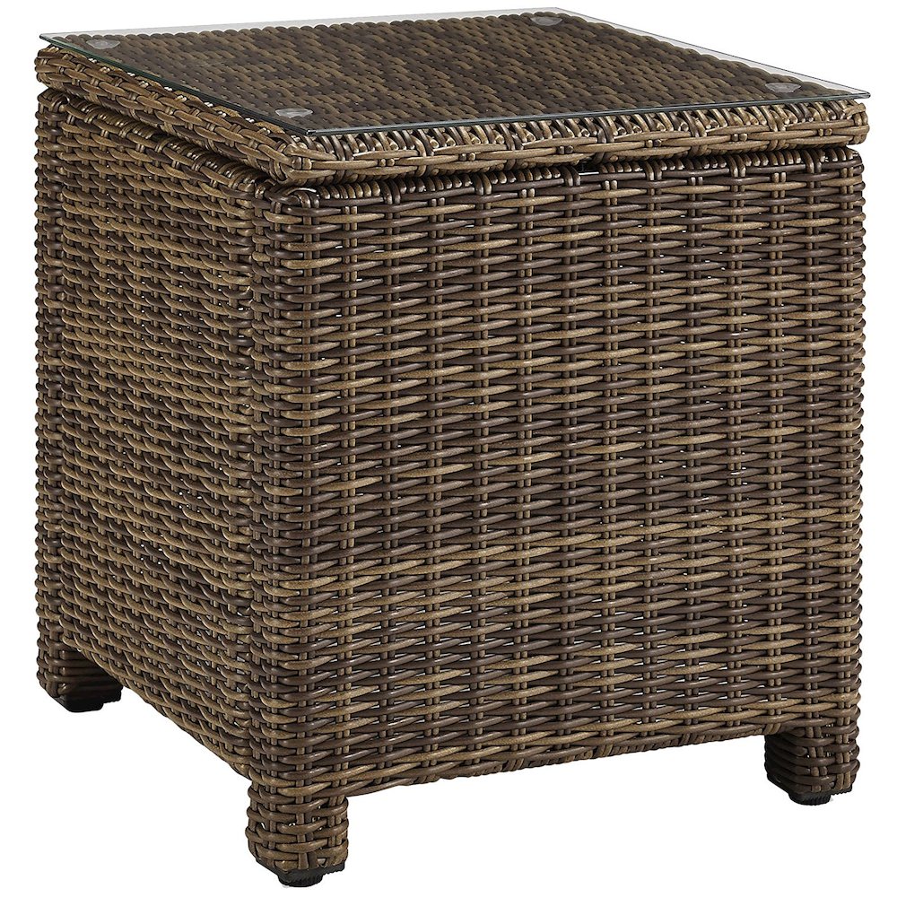 Weathered Brown Outdoor Wicker Rectangular Side Table for Patio Use