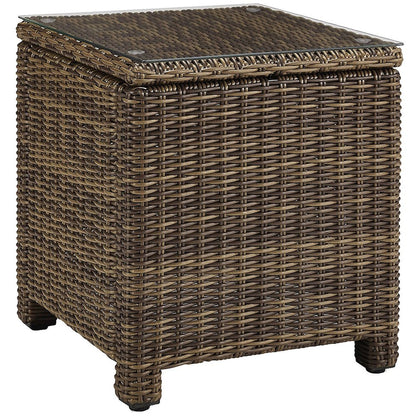 Weathered Brown Outdoor Wicker Rectangular Side Table for Patio Use
