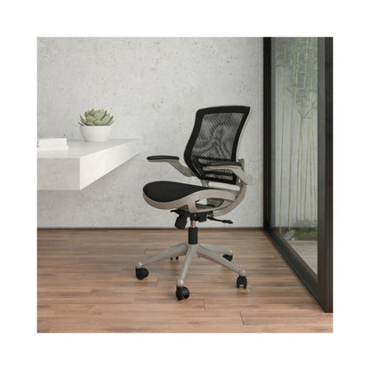 Mid-Back Transparent Black Mesh Executive Swivel Office Chair with Graphite Silver Frame and Flip-Up Arms