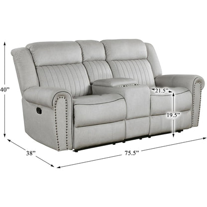 Lexicon Brennen Microfiber Double Reclining Love Seat in Mist