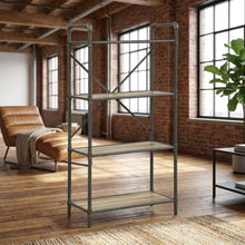 Antique Oak And Gray Bookshelf With Modern Storage Design