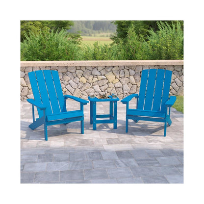2 Pack All-Weather Poly Resin Wood Adirondack Chairs with Side Table in Blue