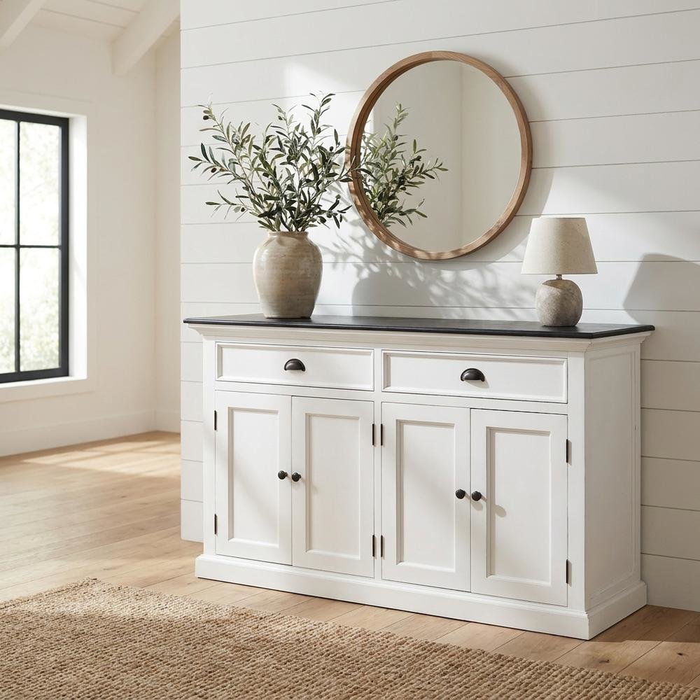 Mahogany Veneer Kitchen Buffet with 4-Door Storage and 2 Drawers for Dining Room