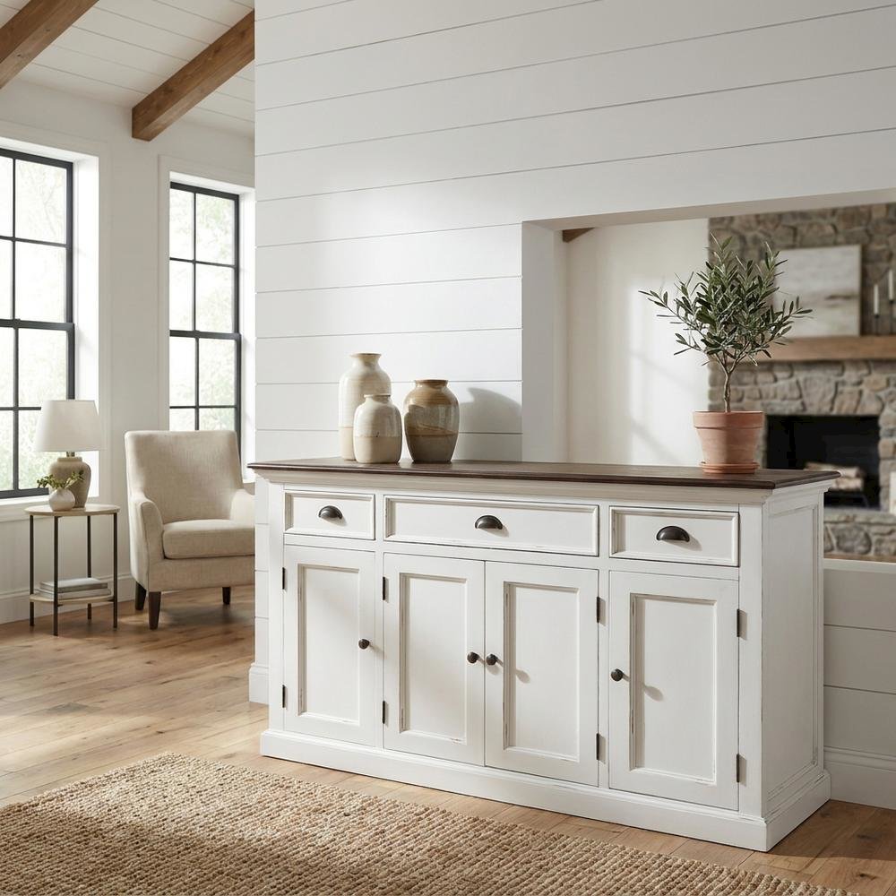 Mahogany Veneer Kitchen Buffet Sideboard with 4 Doors and 3 Drawers with Storage