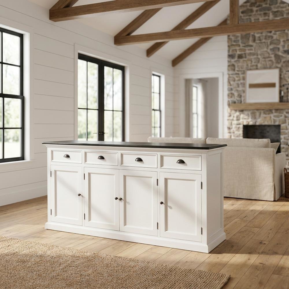 Mahogany Veneer Kitchen Buffet with Doors, Drawers, and Interior Shelves