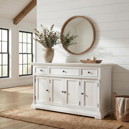 Mahogany Semi-Gloss Kitchen Buffet with 4 Doors and 3 Drawers Storage Cabinet
