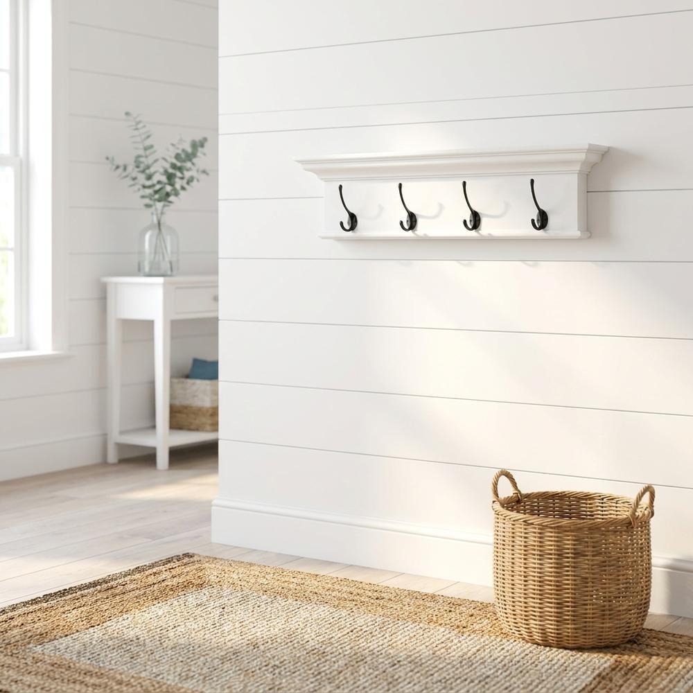 Mahogany and MDF Wall Coat Rack with Hat Shelf, French Cleat Mount for Entryway