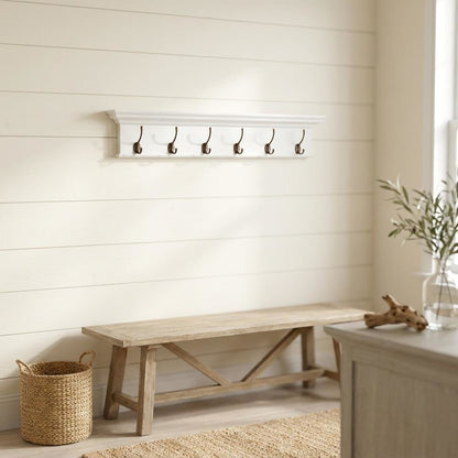 Mahogany Wood Wall Coat Rack with Hat Shelf and French Cleat Mount for Entryway