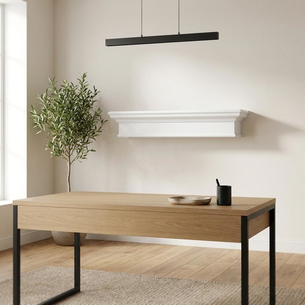 Mahogany and MDF Floating Wall Shelf with French Cleat Mount, Long with Storage
