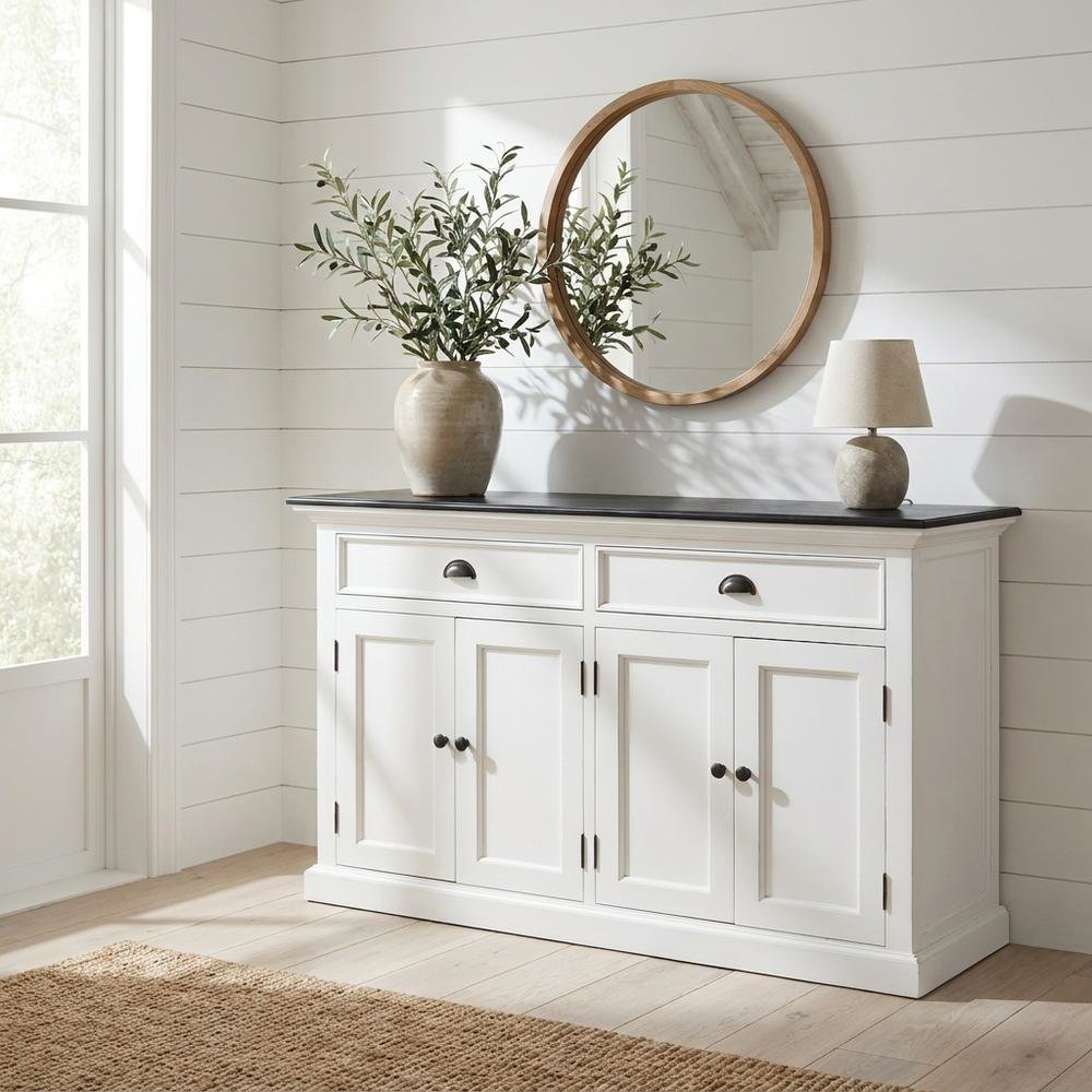 Mahogany Veneer Kitchen Buffet with 4-Door Storage and 2 Drawers for Dining Room