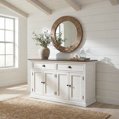 Mahogany Veneer Kitchen Buffet with 4-Door, 2-Drawer Distressed Sideboard