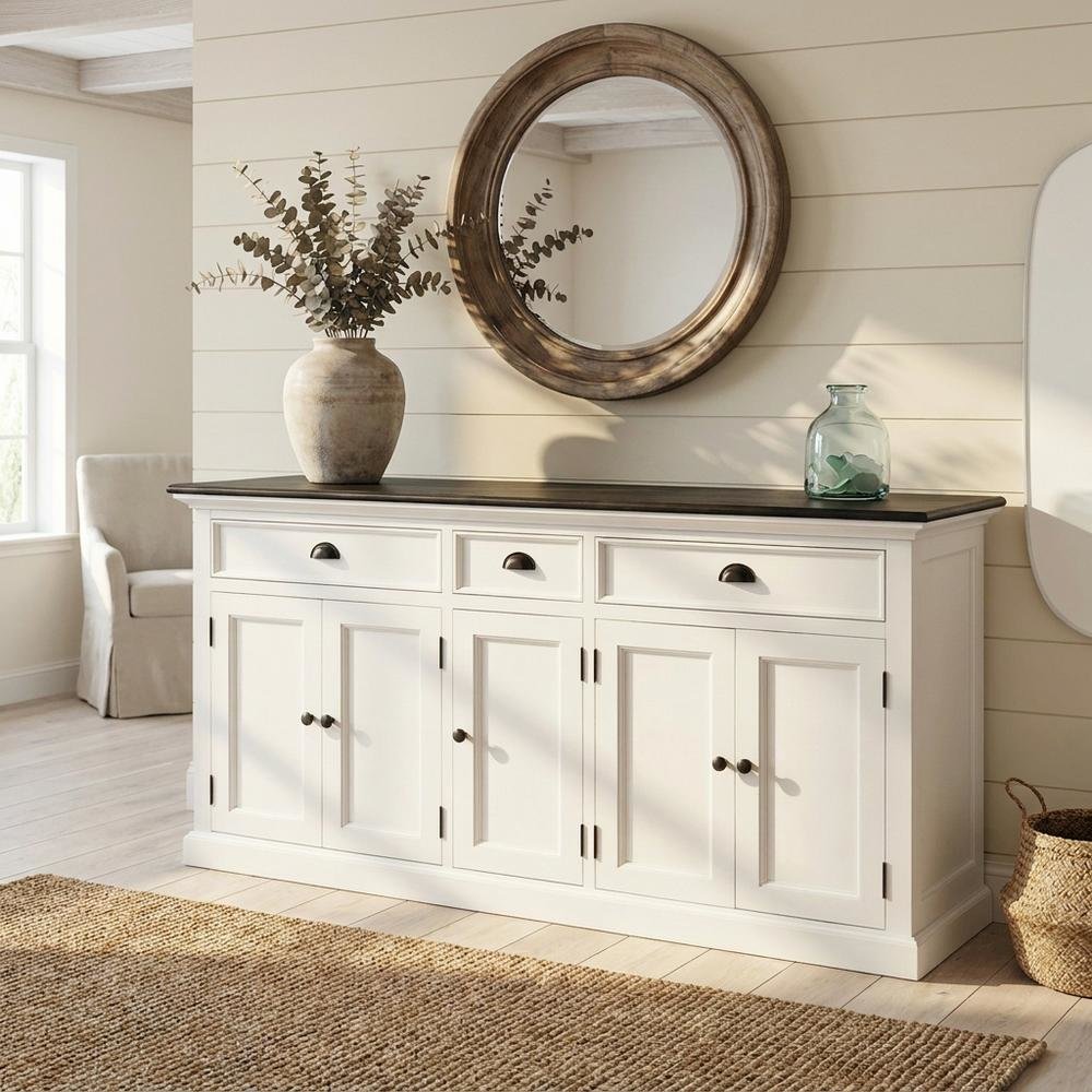 Mahogany Veneer Kitchen Buffet with Five Doors and Three Drawers with Storage